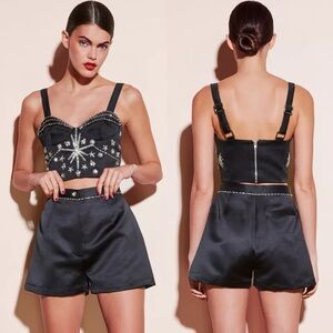Fleur Du Mal crystal-embroidered duchess satin bustier top size XS extra small